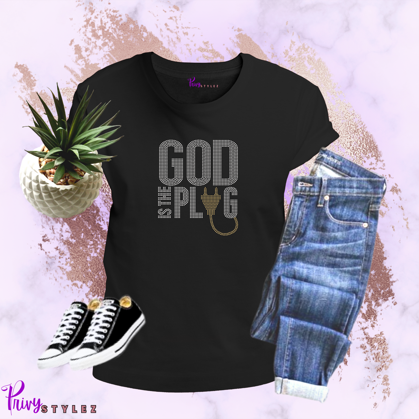 God is the Plug - Rhinestone Tote Bag
