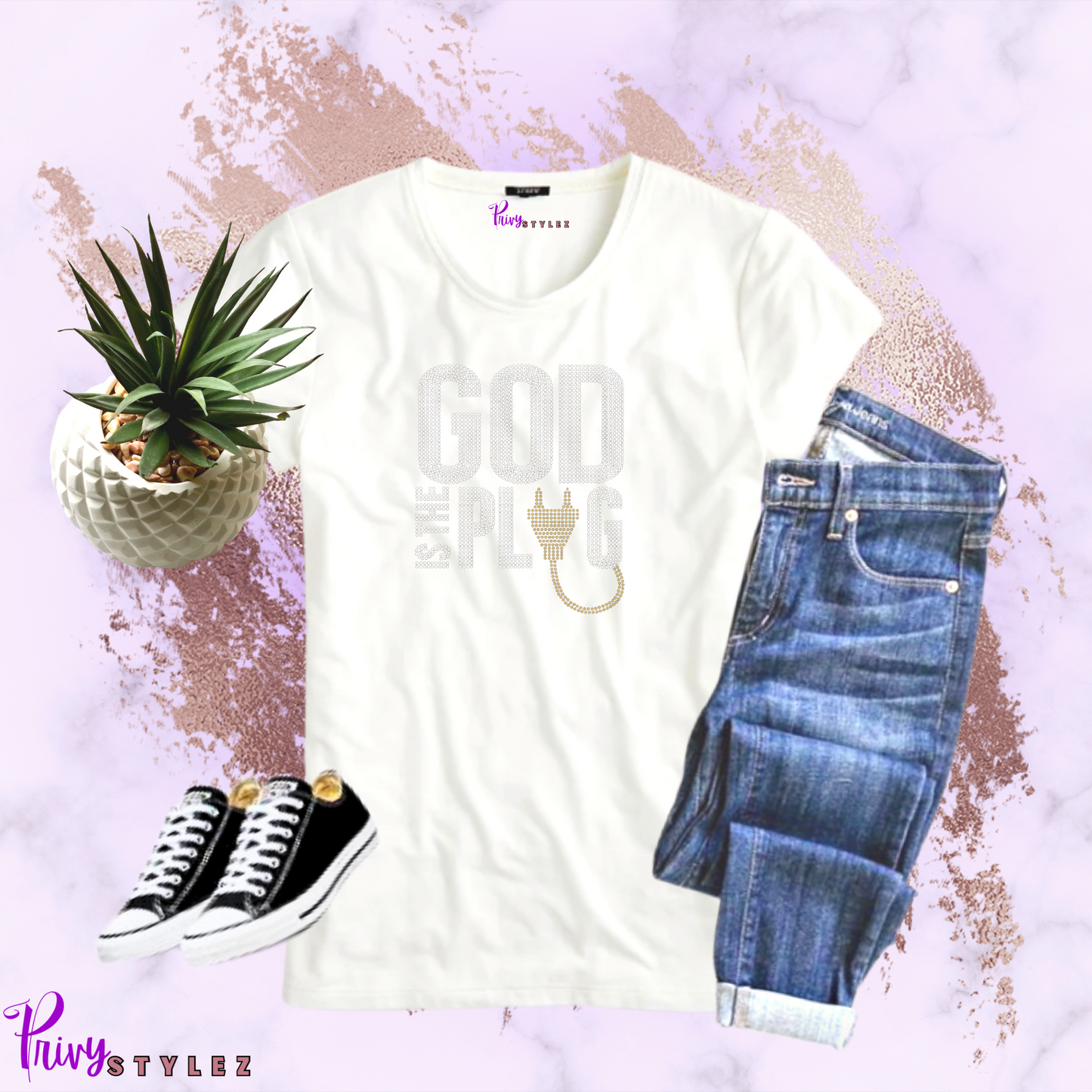 God is the Plug - Rhinestone Tote Bag