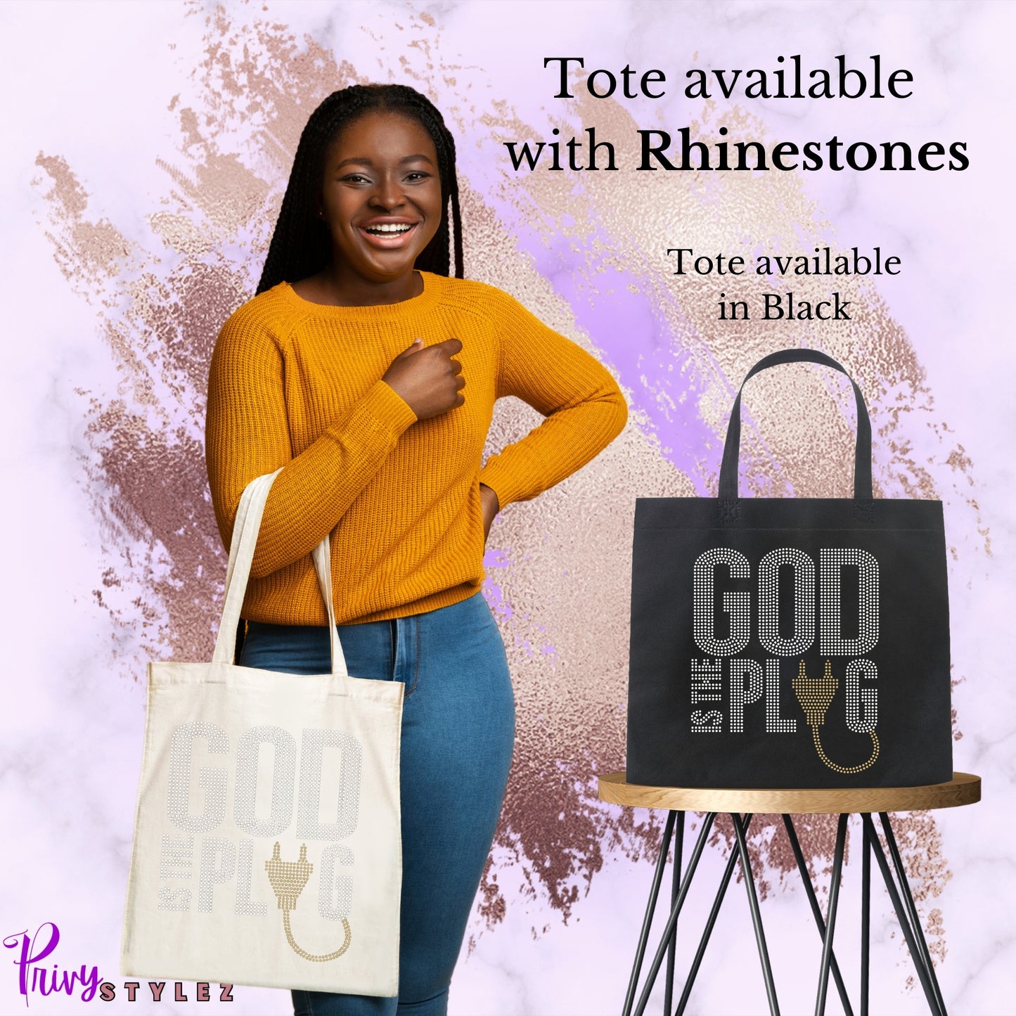 God is the Plug - Rhinestone Tote Bag